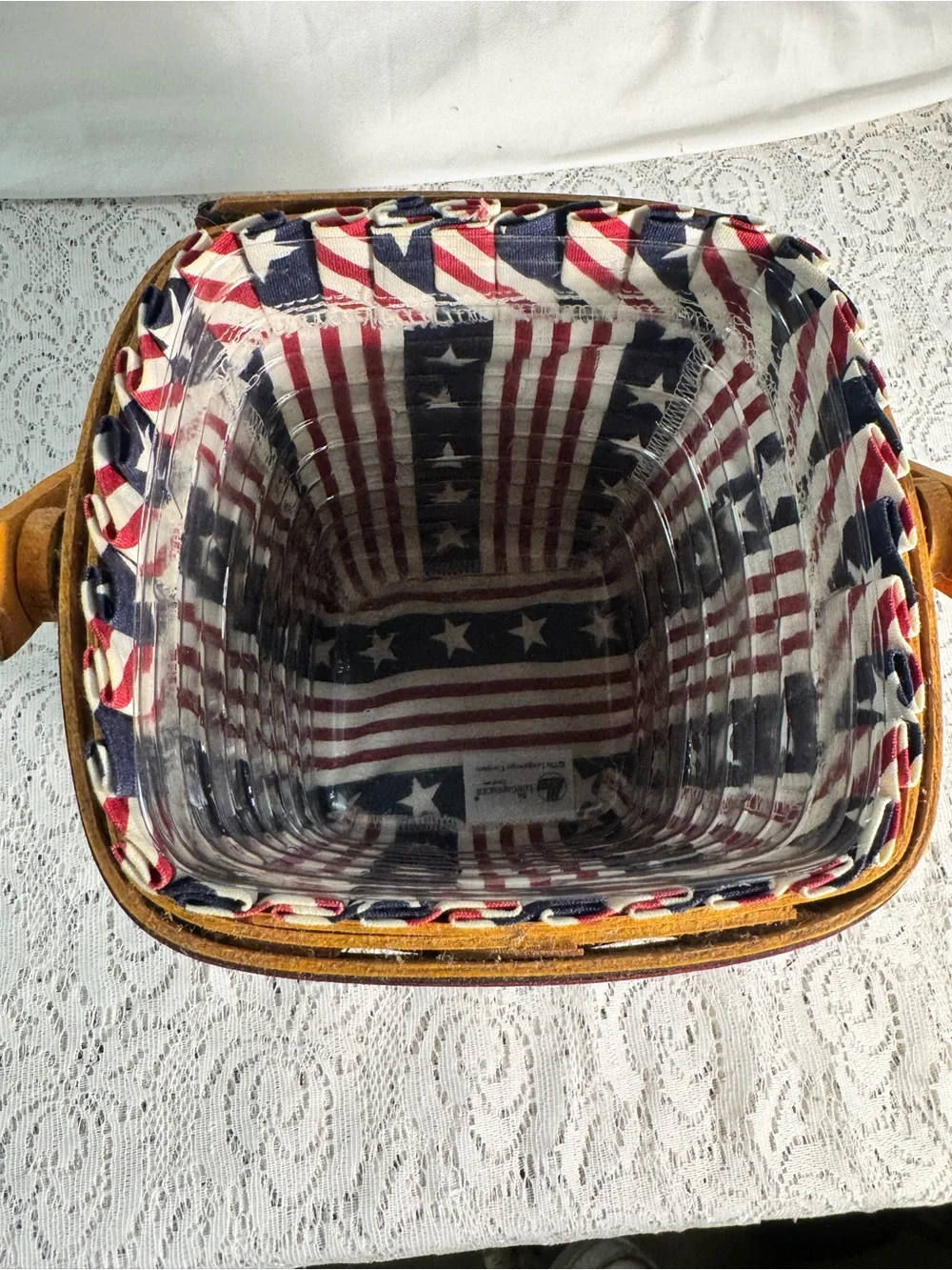 1995 LONGABERGER All American Carry-Along HANDWOVEN Basket W/LINER, Protector
